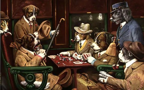 Dogs In Hats Playing Poker And&nbsp;Smoking